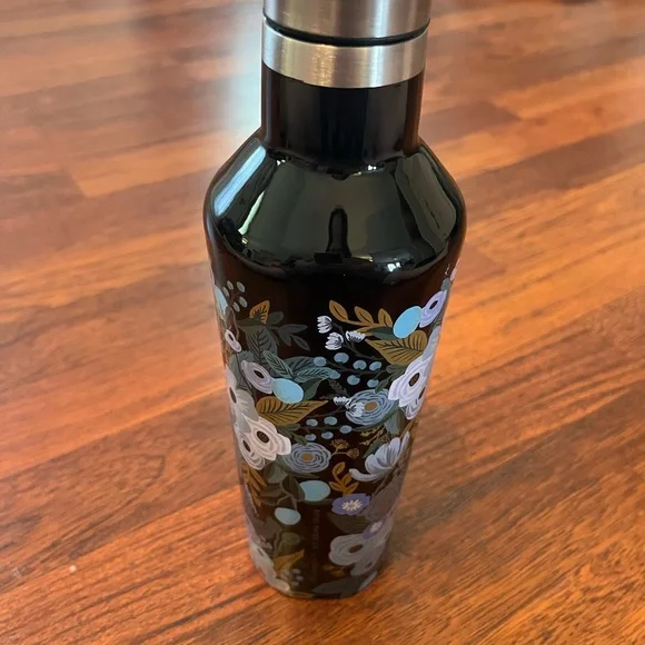 Corkcicle Rifle Paper Black and Blue Floral Water Bottle - Picture 3 of 6